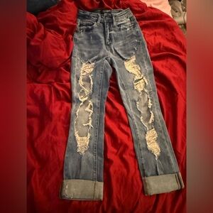 Judy Blue Distressed Straight Leg Jeans - Blue